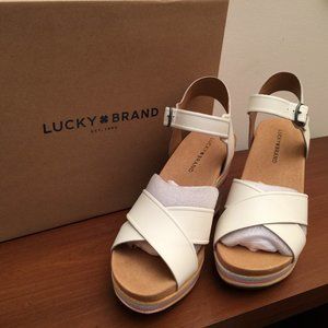 NIB Lucky Brand Women's Yarosan Wedge Sandal Milk